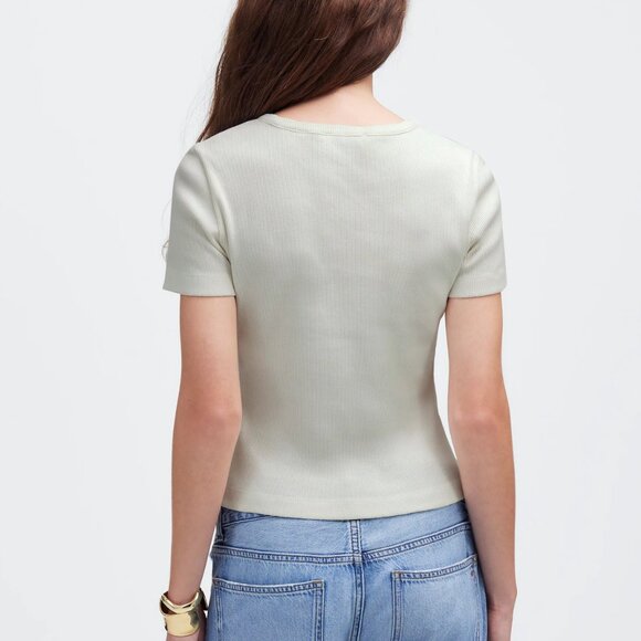 Madewell Garment Dyed Ribbed Crewneck Pocket Short Sleeve Tee Cream Size XL NWT - Picture 2 of 7